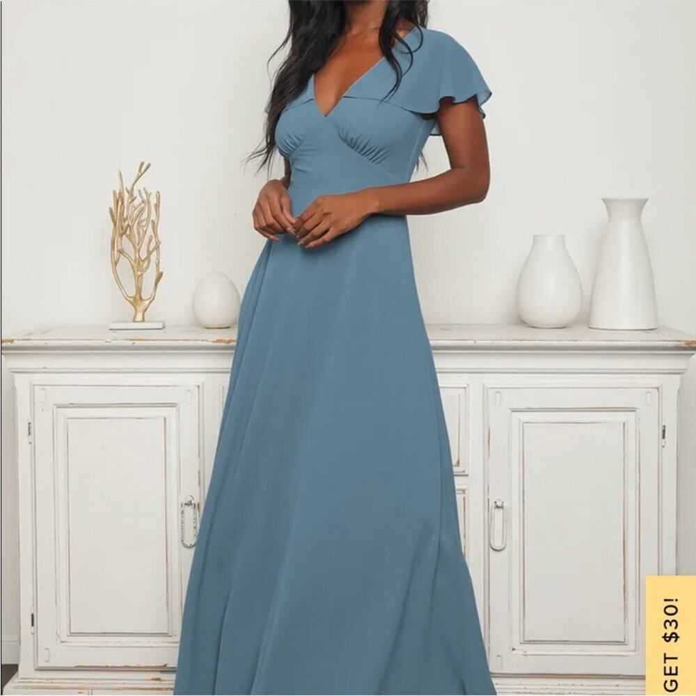 Lulus Heart of Passion blue open lace up back maxi dress size Medium
